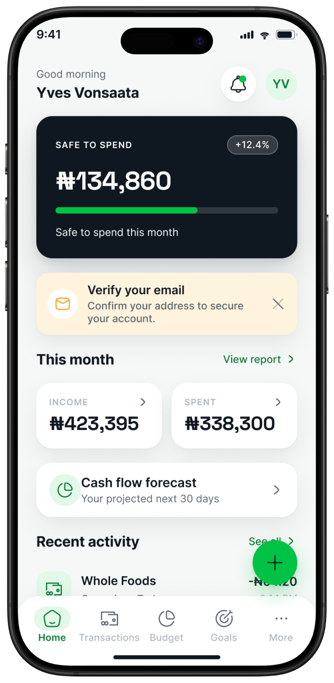 Dashboard — Safe to Spend